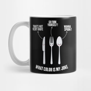 fork spoon knife what color is my joke Mug